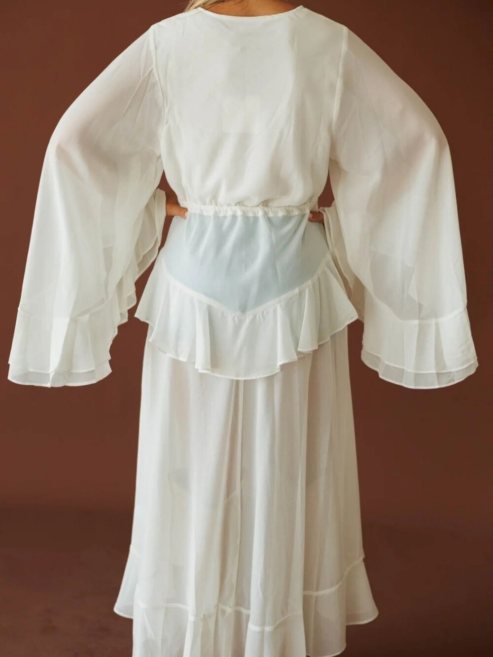 Women’s Cream White Sheer Ruffle Duster - Picture 3 of 4